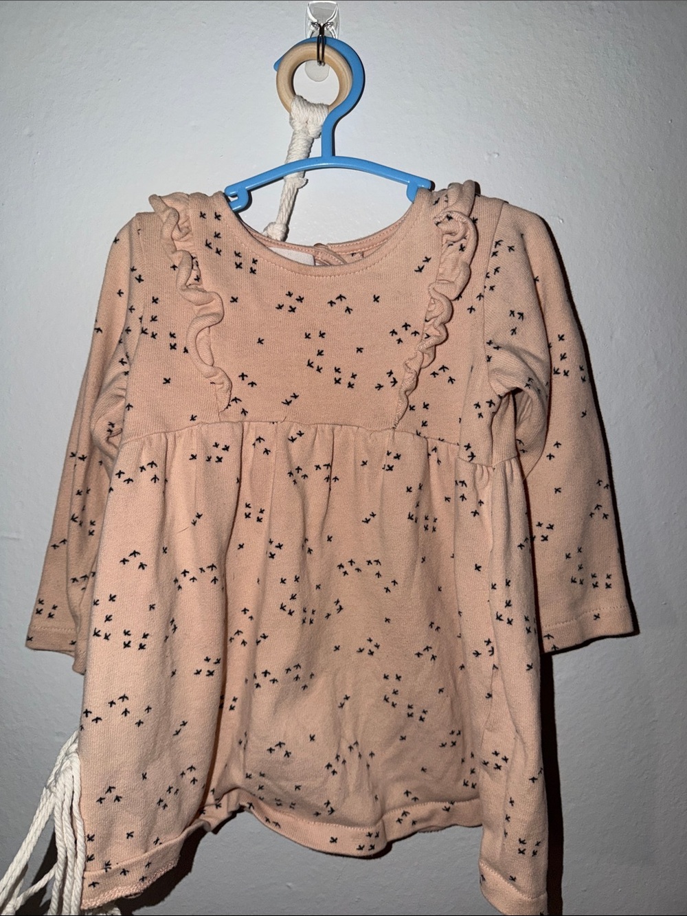 Zara Peach Long-Sleeve Ruffle Tunic with Black Dot Print